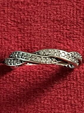 Pandora Silver Twisted Pave Ring with White Stones